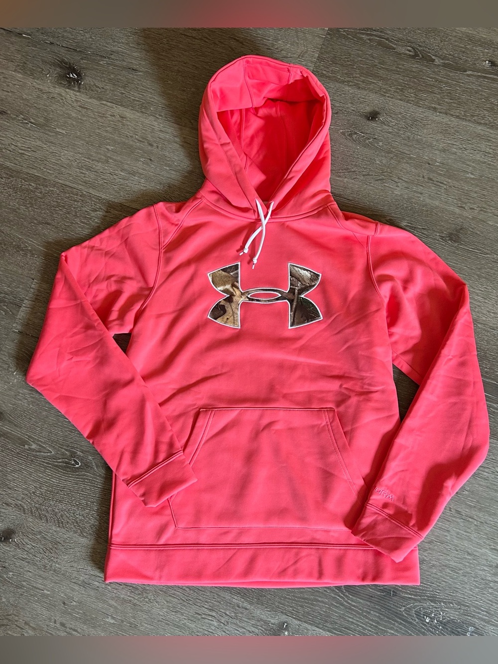 NWT M Under Armour Pink Coral Storm Heat Gear Water Resistant Hooded Sweatshirt